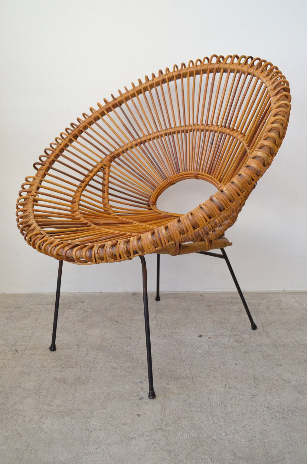 Rattan and Iron Hoop Chair Attributed to Janine Abraham and Dirk Jan Rol 1