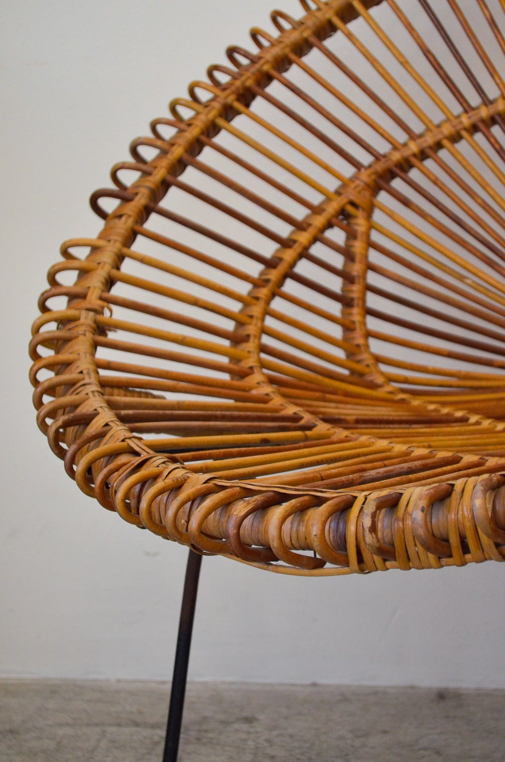 Mid-Century Modern Rattan and Iron Hoop Chair Attributed to Janine Abraham and Dirk Jan Rol