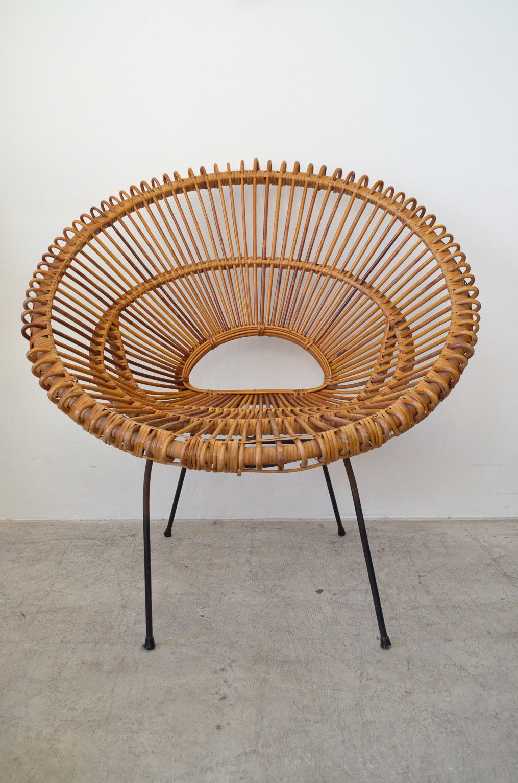 French Rattan and Iron Hoop Chair Attributed to Janine Abraham and Dirk Jan Rol