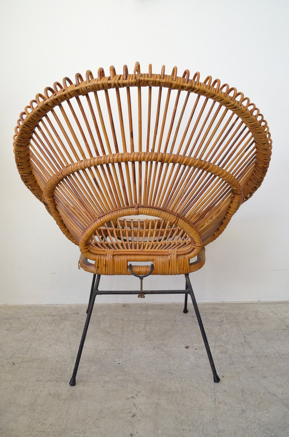 Rattan and Iron Hoop Chair Attributed to Janine Abraham and Dirk Jan Rol In Good Condition In Costa Mesa, CA