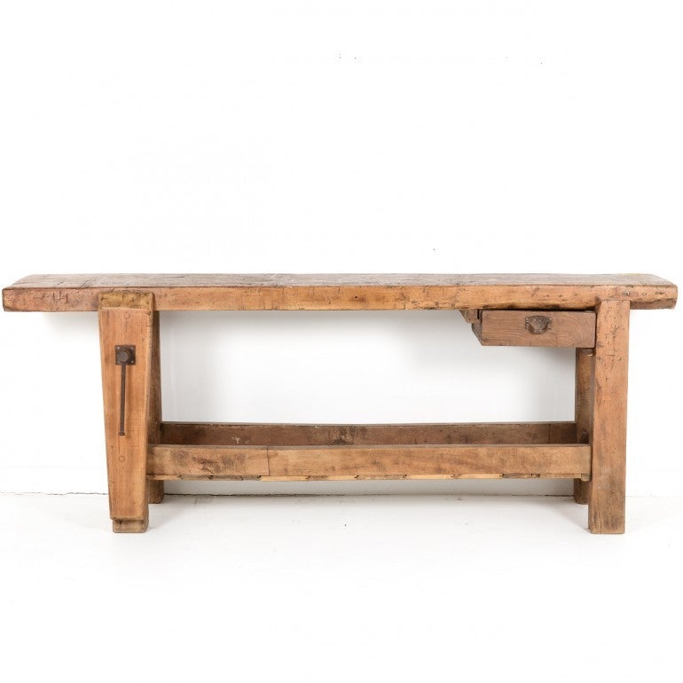 From the West coast of France comes this lovely authentic late 19th Century French 'Charpentier' workbench in solid plank hardwood. Probably maple or beechwood. It’s full of lovely age and wear marks and beautiful original patina. Large scaled.
