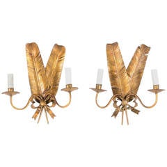 Pair of Feather Sconces by Maison FlorArt Circa 1950