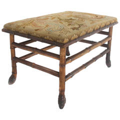 Antique Regency Style Bamboo Footstool with Tapestry 19th Century