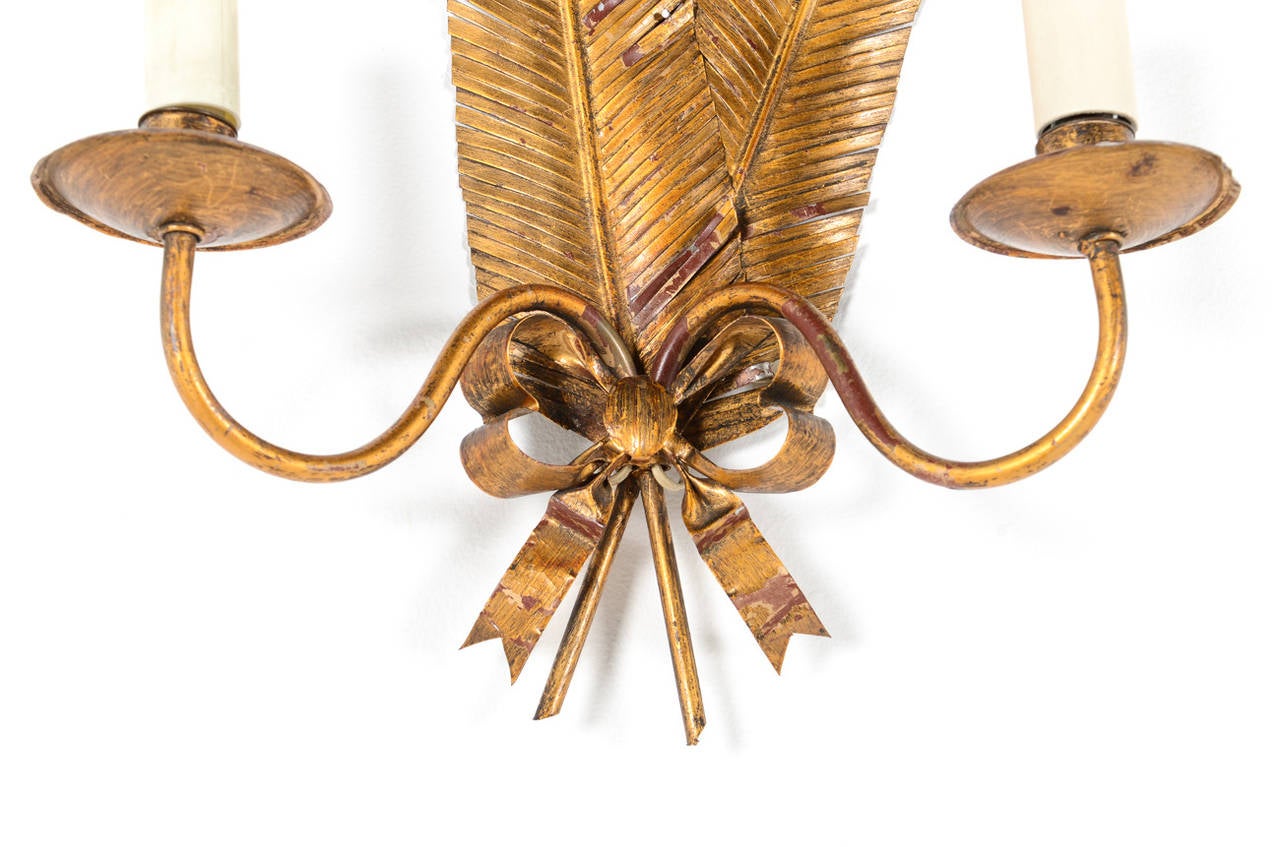 Pair of Feather Sconces by Maison FlorArt Circa 1950 In Excellent Condition In Vancouver, British Columbia