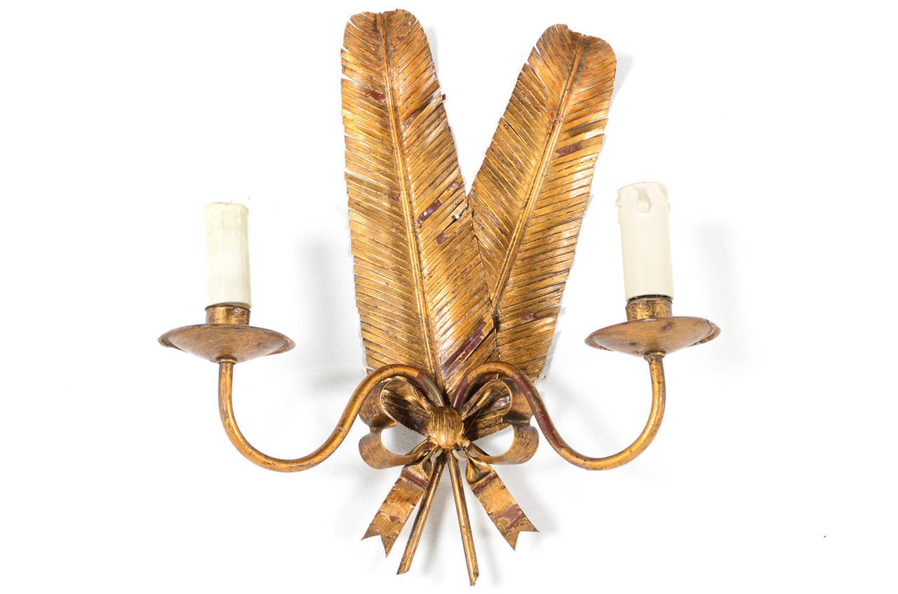 Pair of Feather Sconces by Maison FlorArt Circa 1950 1