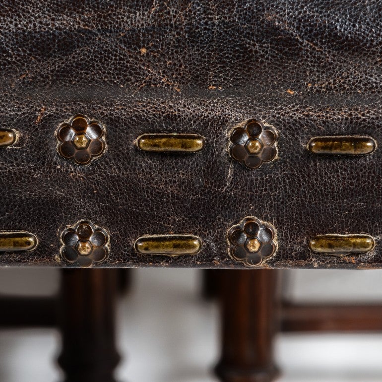 Twelve Matching French Antique Hand Tooled Leather Dining Chairs, circa