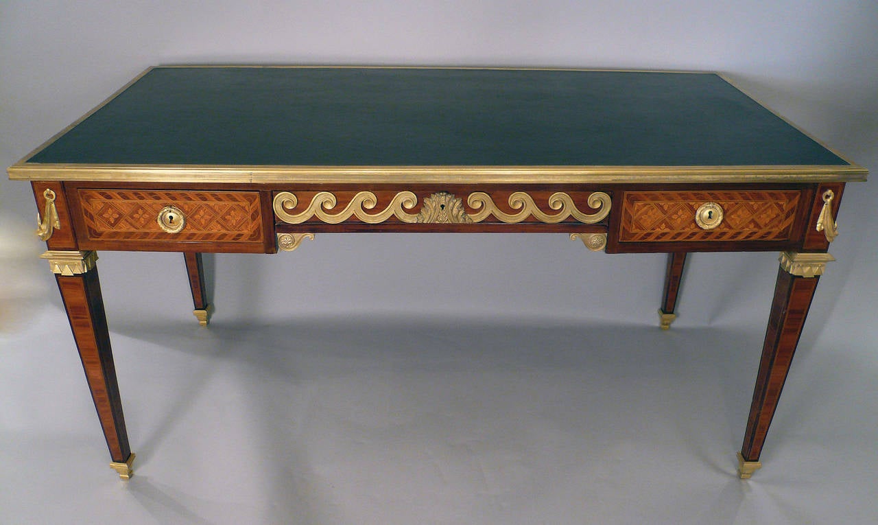 Louis XVI Style Marquetry and Gilt Bronze Bureau Plat Attributed to Sormanni