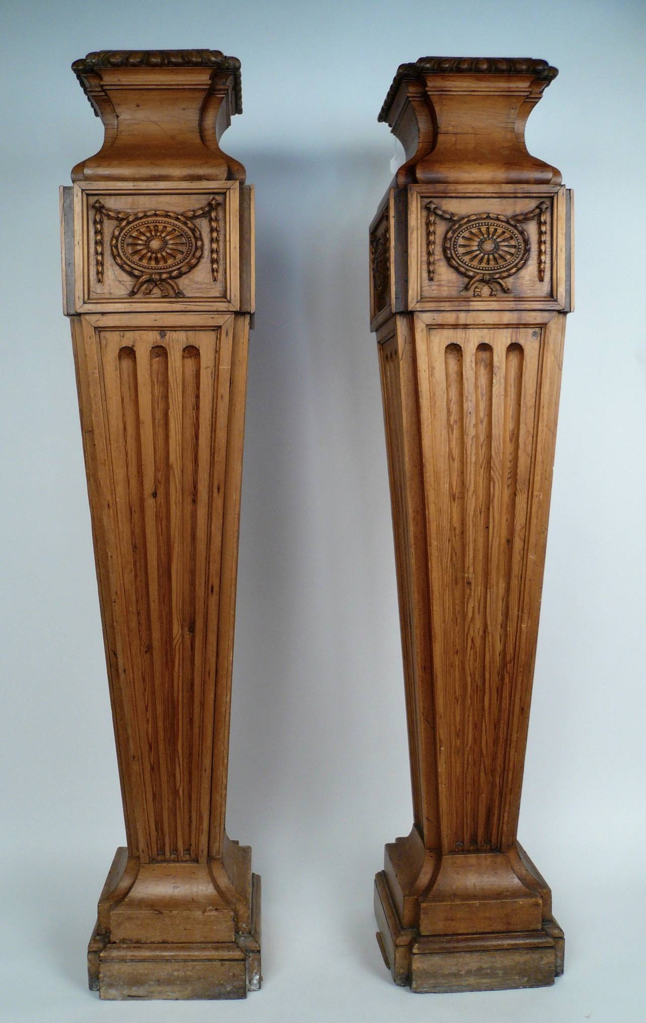 English Pair of George III Style Carved Pine Pedestals, 19th Century