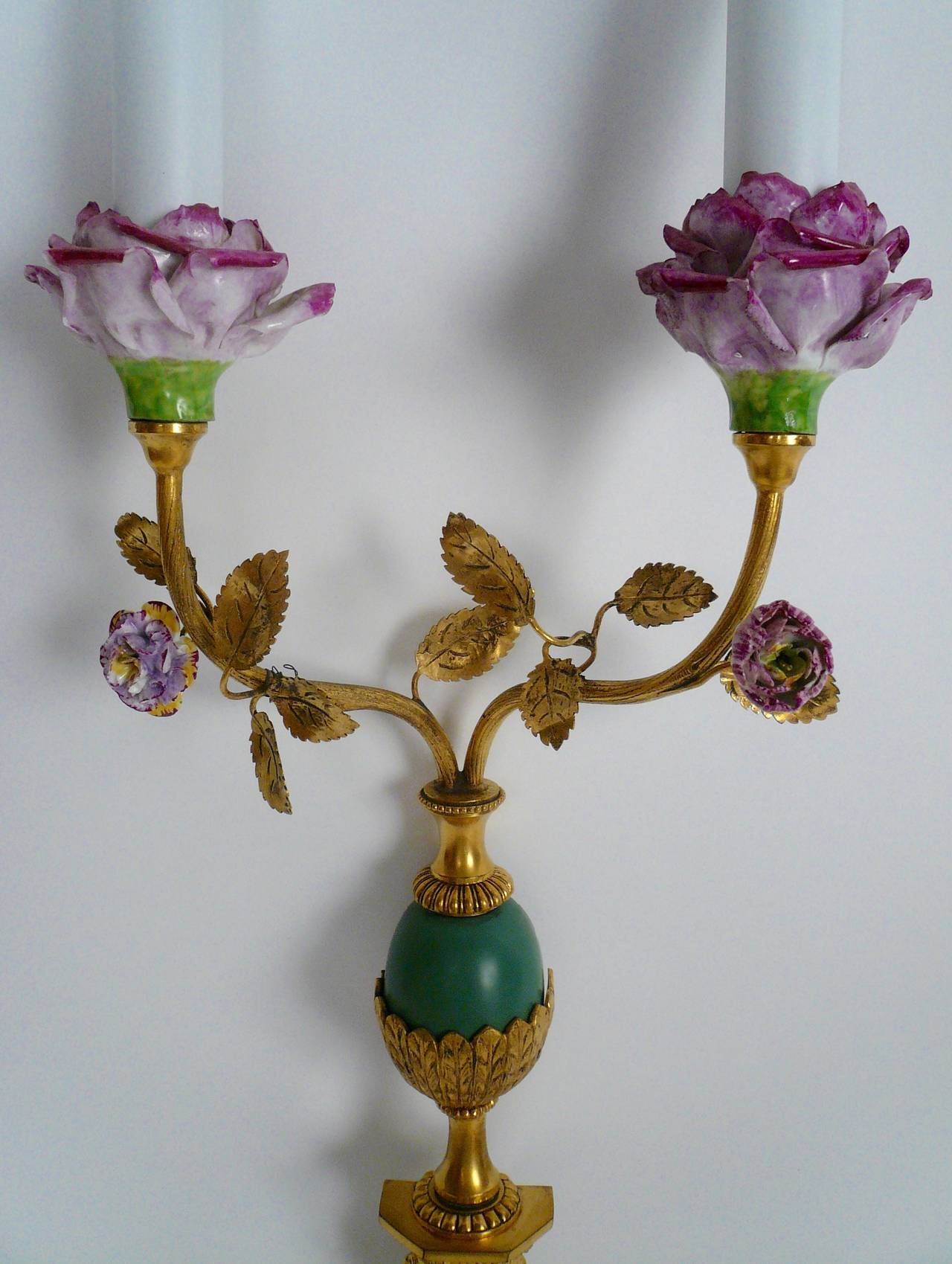 Pair of Edward F. Caldwell Bronze and Porcelain Sconces In Good Condition In Pittsburgh, PA