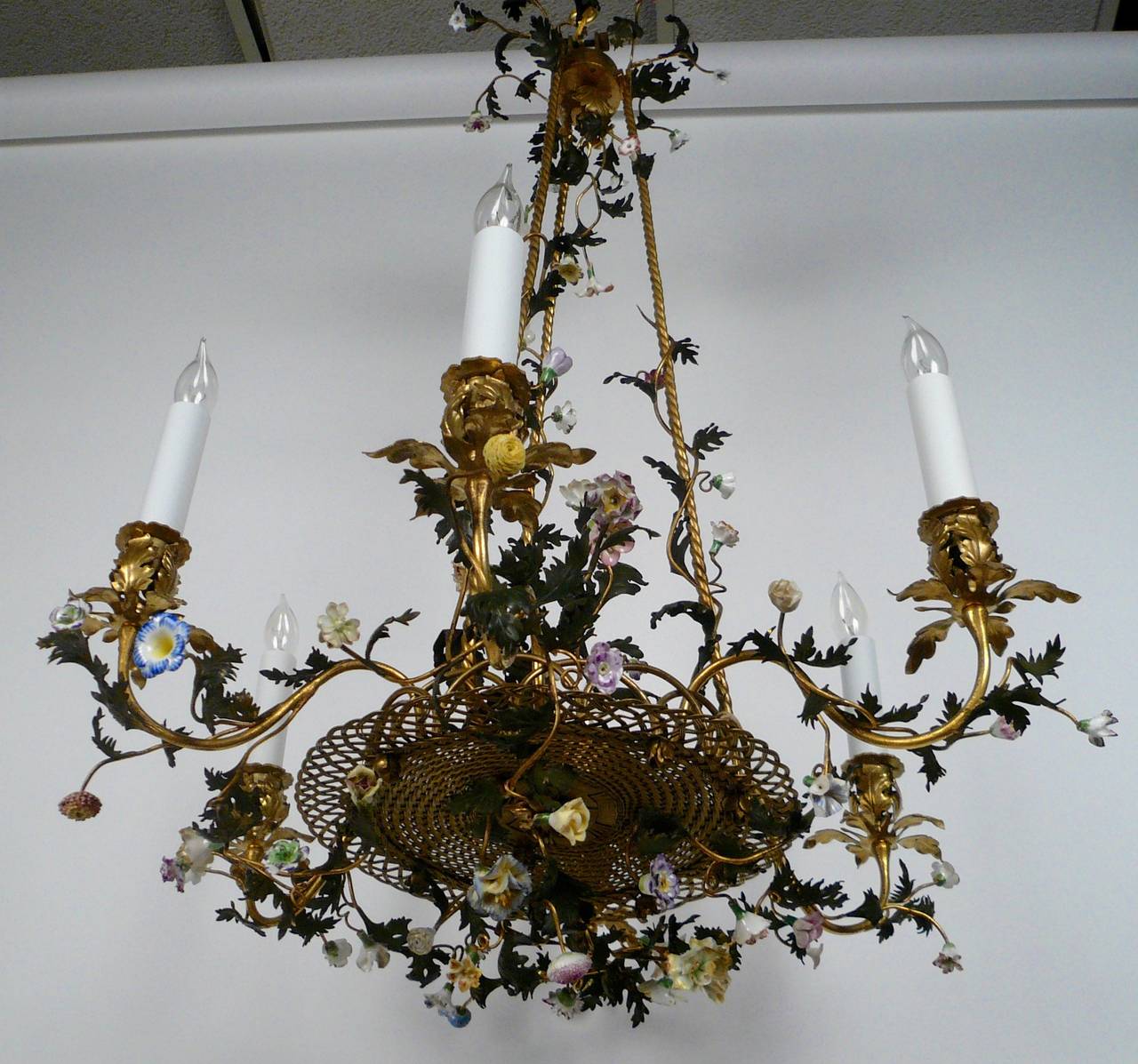 French Gilt Bronze and Porcelain SixLight Chandelier at 1stDibs
