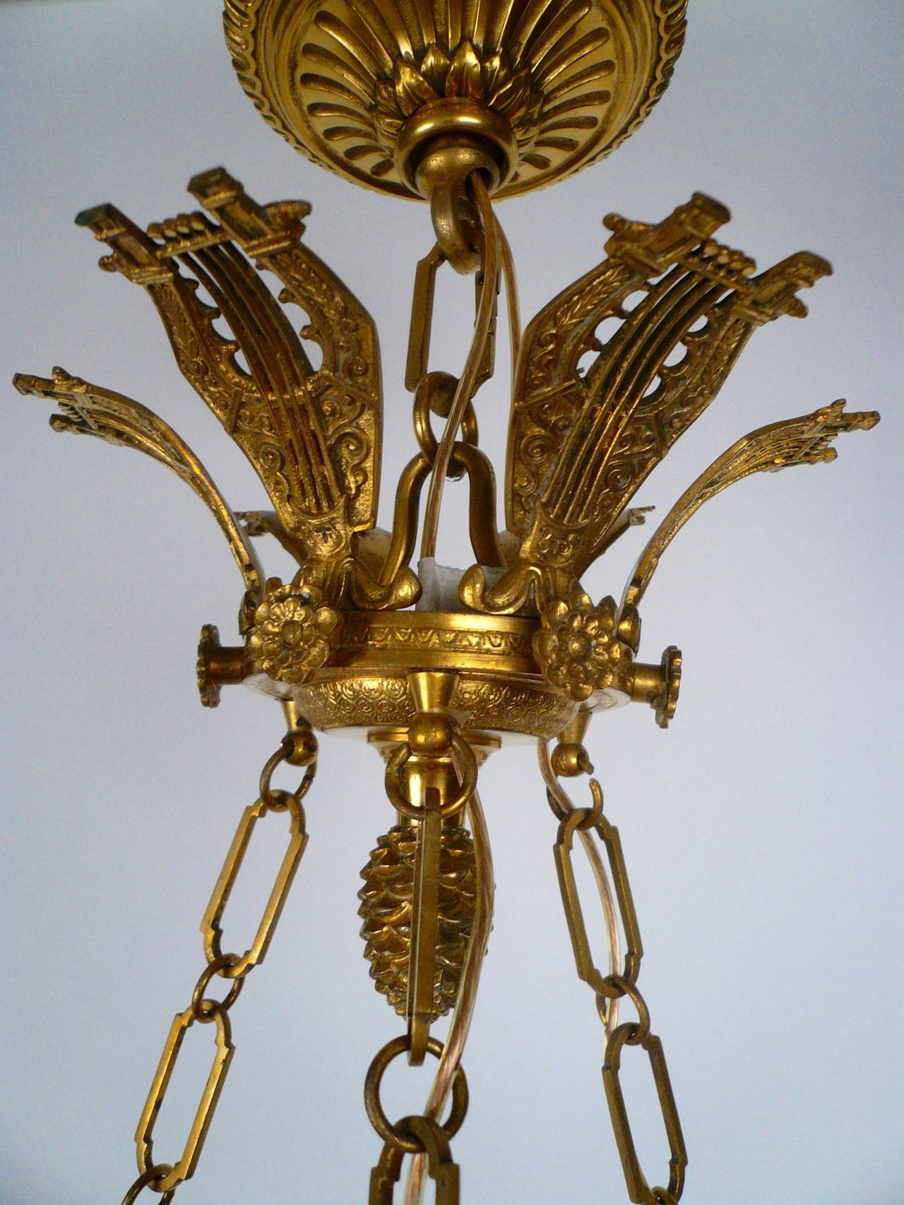 20th Century E.F. Caldwell Empire Style Gilt and Patinated Bronze Six-Light Chandelier