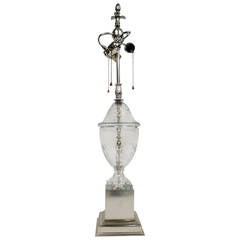 E.F. Caldwell Cut Crystal and Silver Lamp