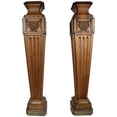 Pair of George III Style Carved Pine Pedestals, 19th Century