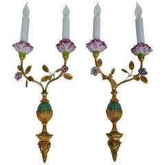 Pair of Edward F. Caldwell Bronze and Porcelain Sconces