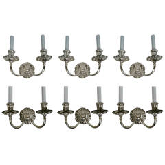 Six E. F. Caldwell Silver Two-Light Sconces