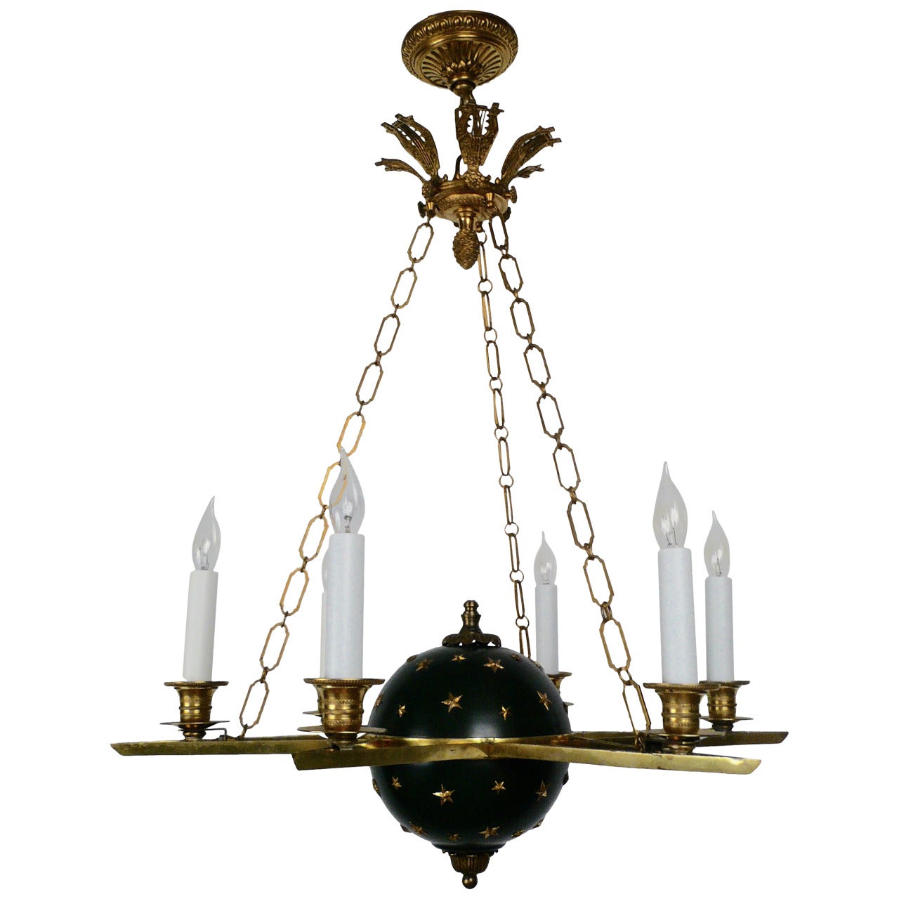 E.F. Caldwell Empire Style Gilt and Patinated Bronze Six-Light Chandelier