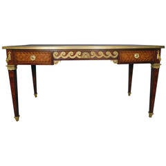 Louis XVI Style Marquetry and Gilt Bronze Bureau Plat Attributed to Sormanni