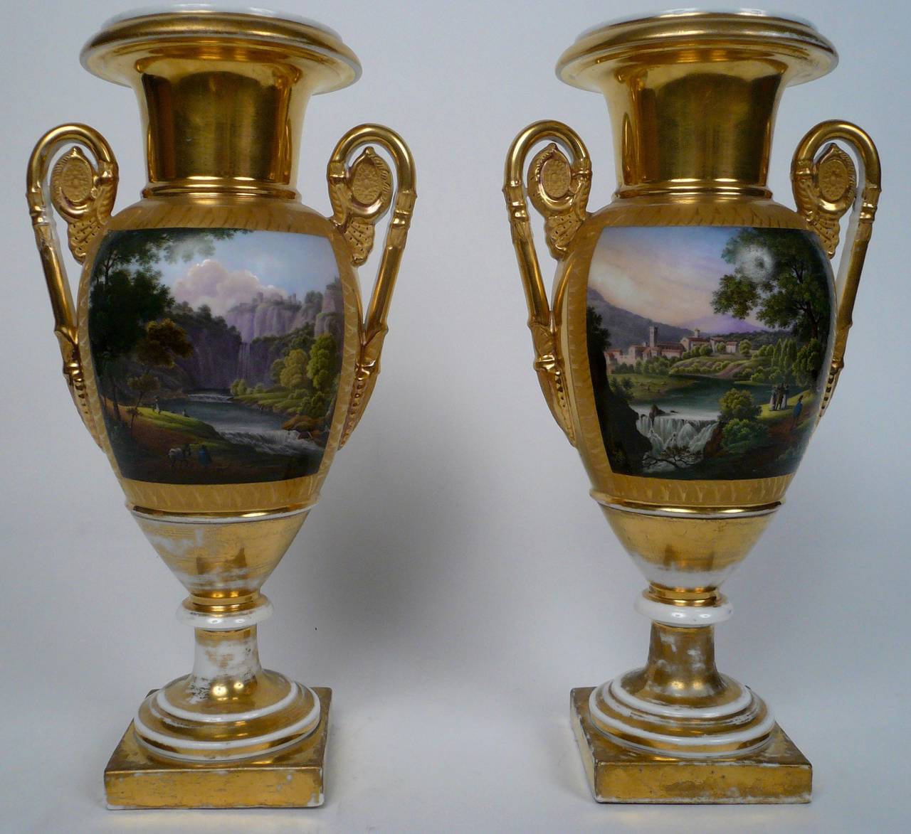 Neoclassical Pair of 19th Century Old Paris Porcelain Urns, Signed L. Brochart