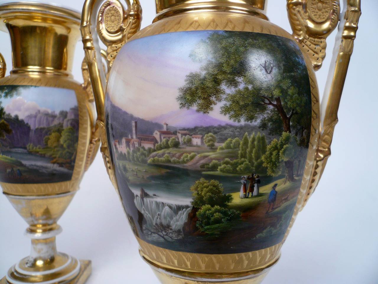 French Pair of 19th Century Old Paris Porcelain Urns, Signed L. Brochart
