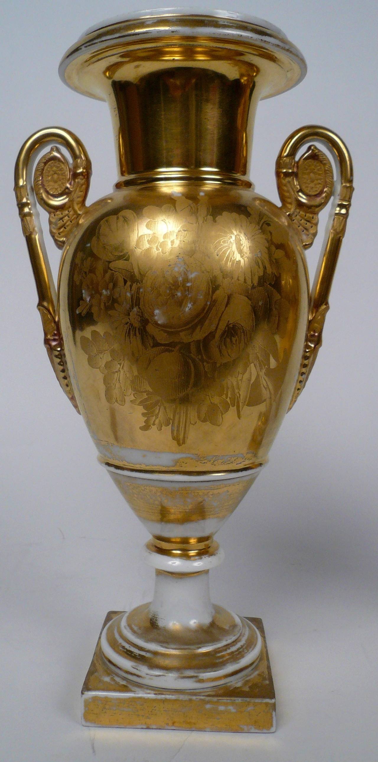 Gilt Pair of 19th Century Old Paris Porcelain Urns, Signed L. Brochart