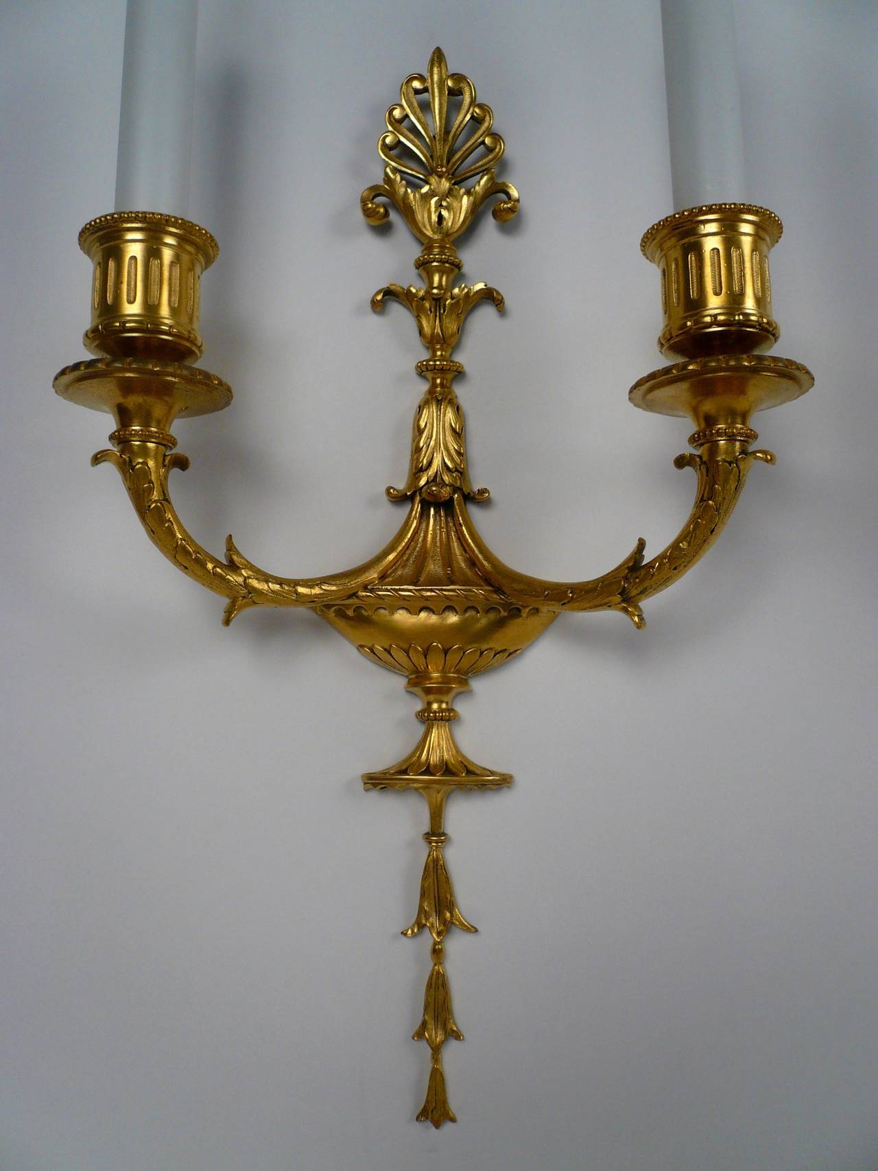 20th Century Pair of Adam Style Two-Light Gilt Bronze Sconces by E.F. Caldwell