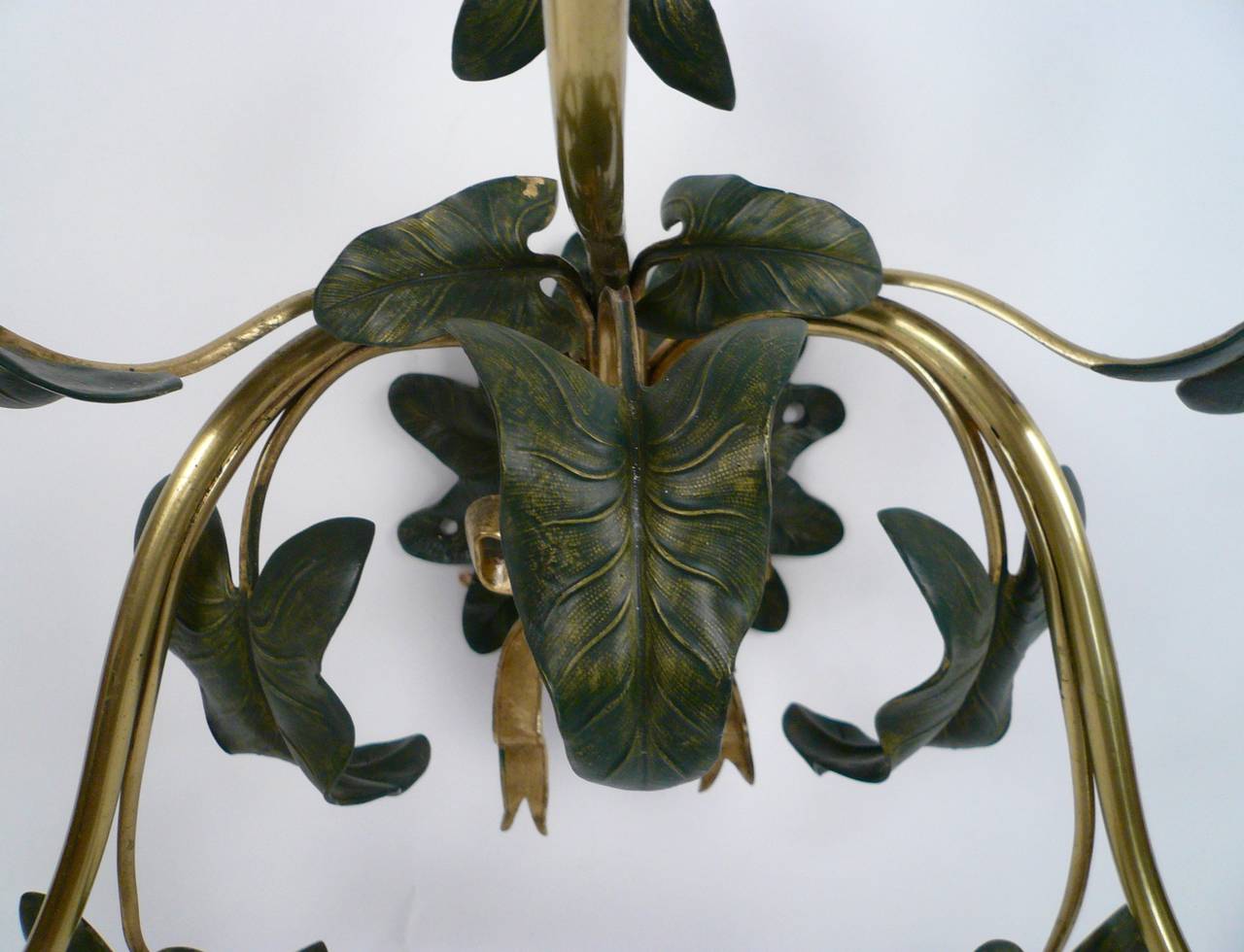 Enameled Pair of 19th Century English Brass and Opaline Glass Floral Sconces For Sale