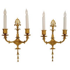 Pair of Adam Style Two-Light Gilt Bronze Sconces by E.F. Caldwell