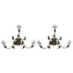 Pair of 19th Century English Brass and Opaline Glass Floral Sconces 9