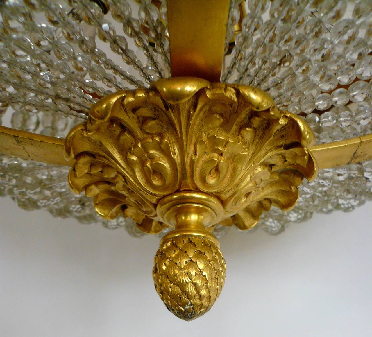 20th Century Gilt Bronze and Crystal Bead Eight-Light Chandelier by E.F. Caldwell