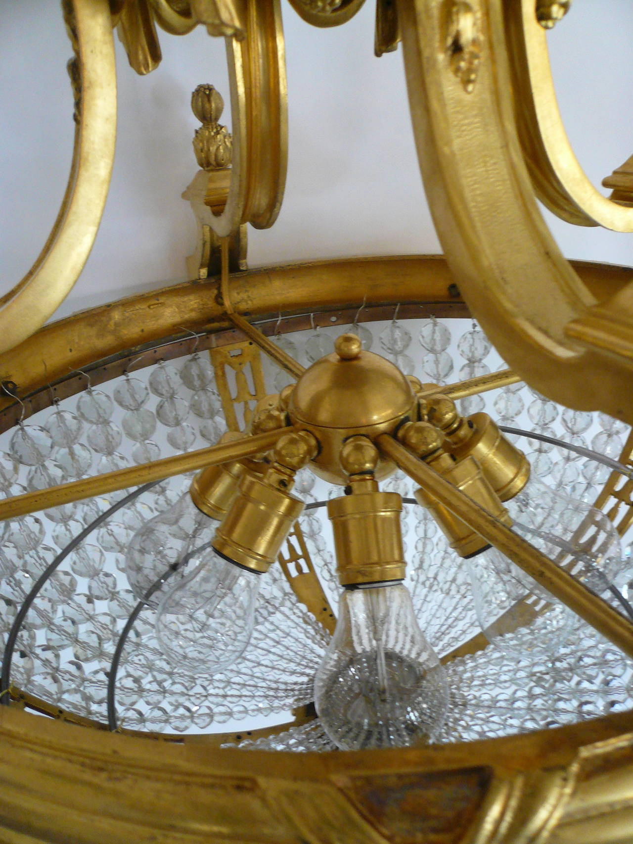 American Gilt Bronze and Crystal Bead Eight-Light Chandelier by E.F. Caldwell