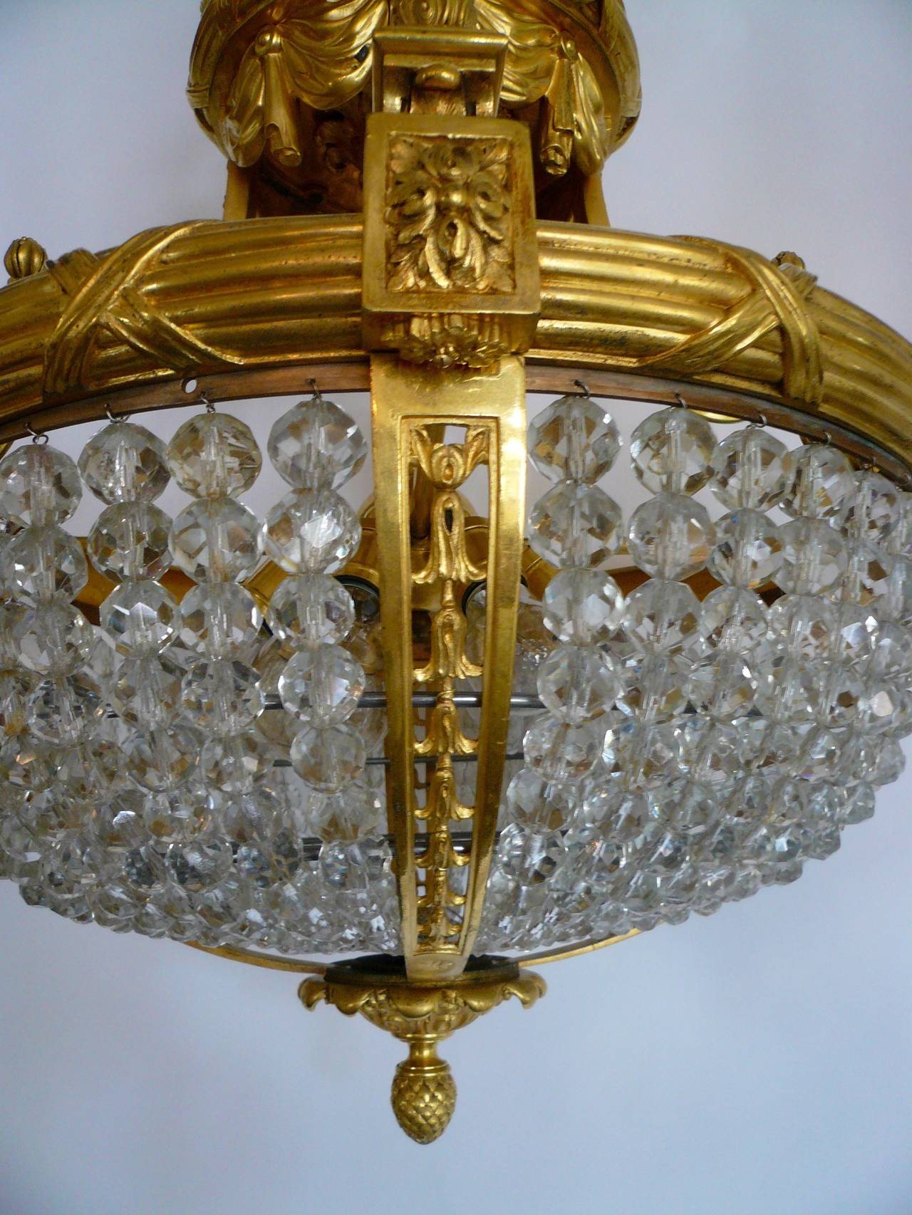 Beaux Arts Gilt Bronze and Crystal Bead Eight-Light Chandelier by E.F. Caldwell