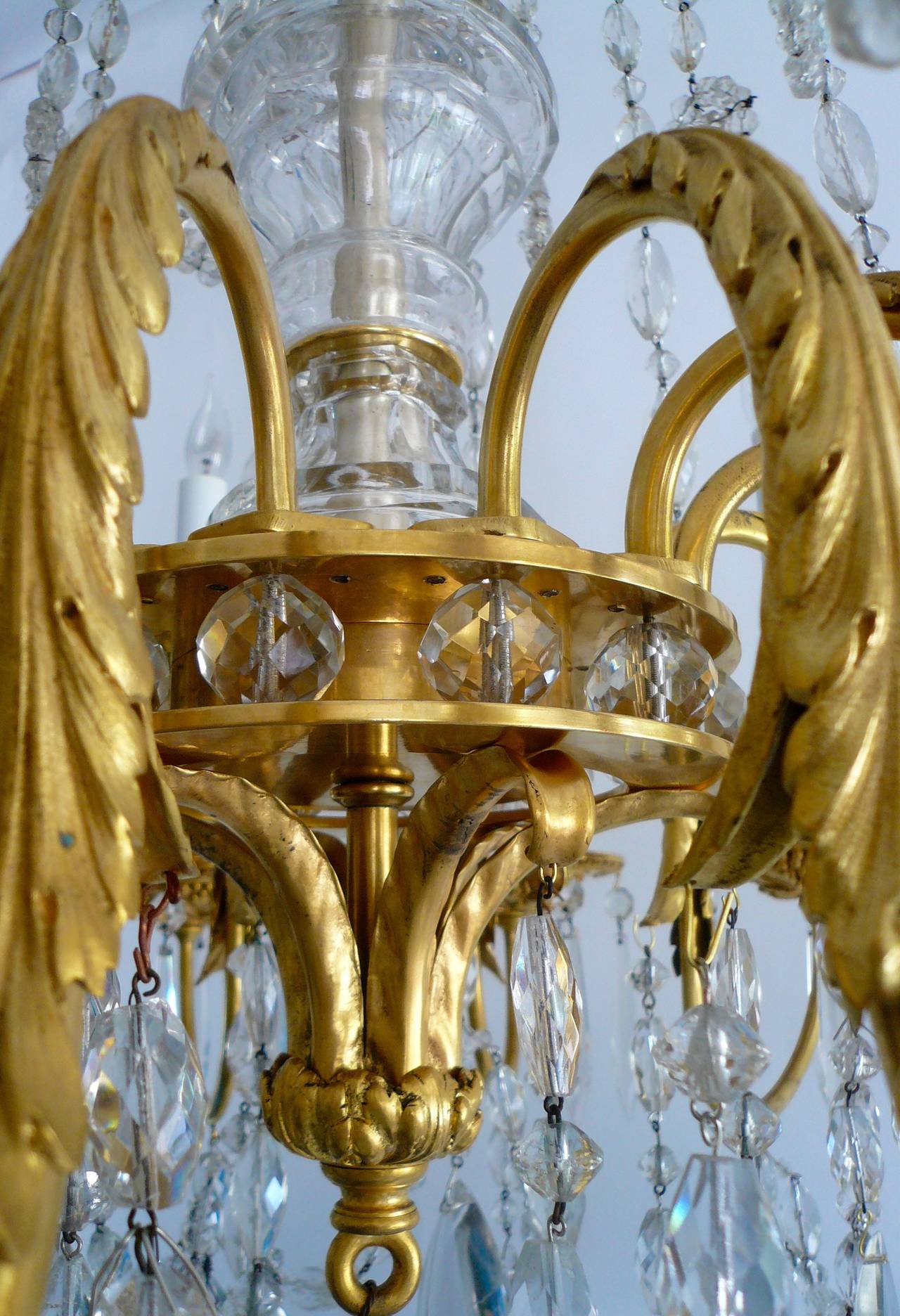 American Gilt Bronze and Cut Crystal Twelve-Light Chandelier by E. F. Caldwell