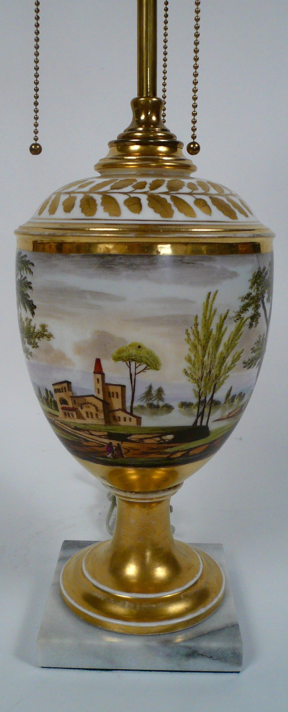 Hand-Painted Old Paris Porcelain Urn-Form Lamp