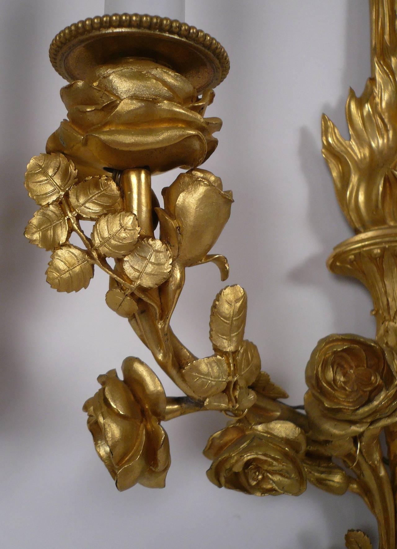 Pair of Gilt Bronze Louis XVI Style Two-Light Sconces 1