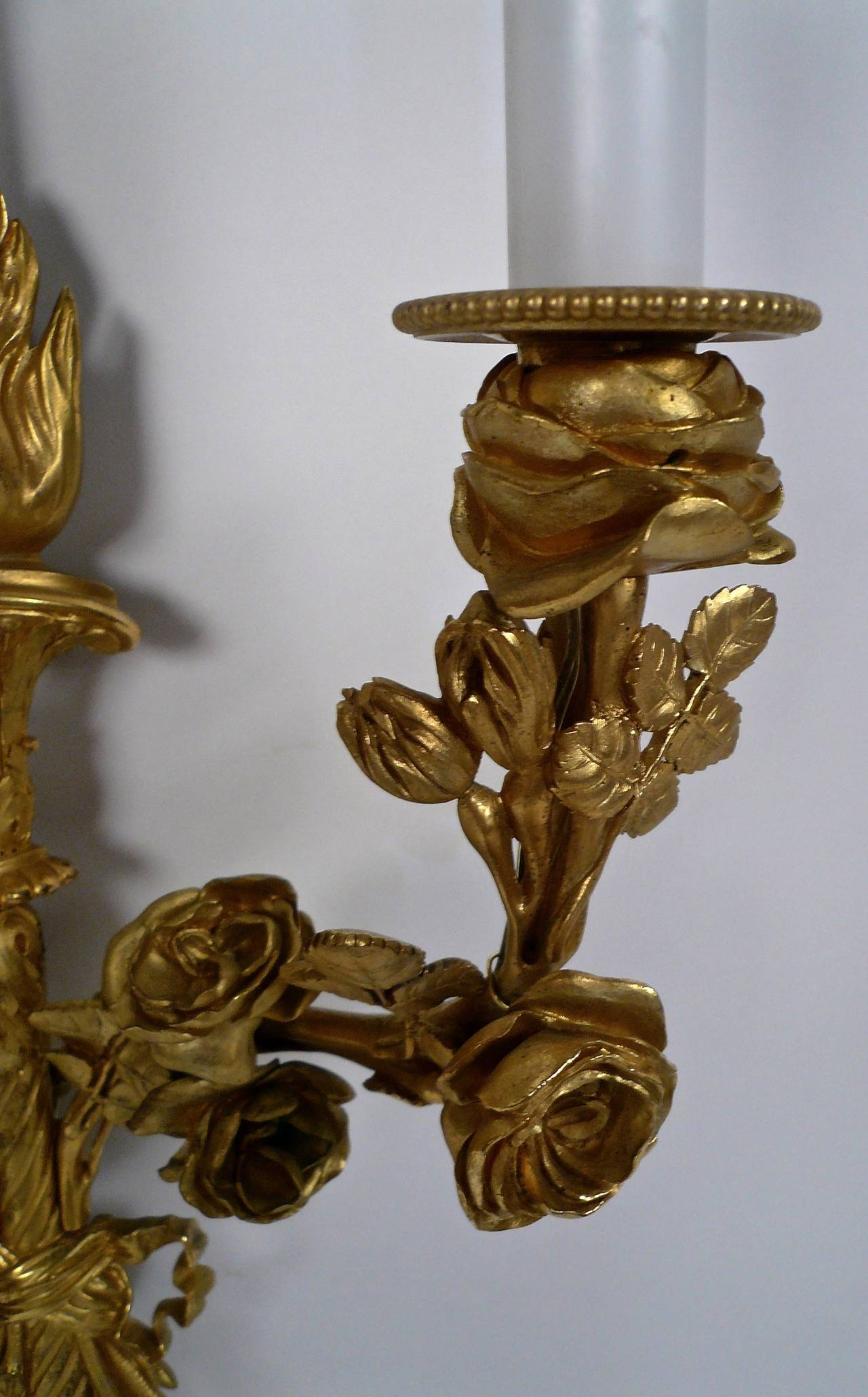 Pair of Gilt Bronze Louis XVI Style Two-Light Sconces 2
