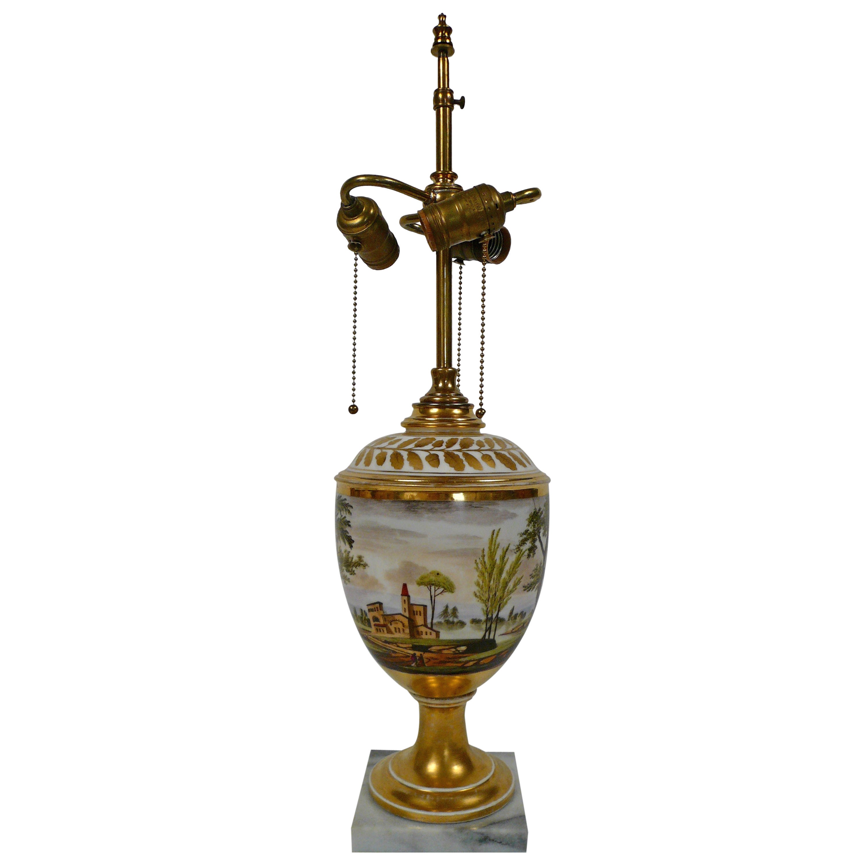 Old Paris Porcelain Urn-Form Lamp