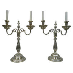Pair of Silver Plated George III Style Candelabra Form Lamps 12
