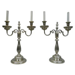 Pair of Silver Plated George III Style Candelabra Form Lamps