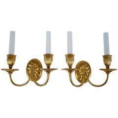 Pair of E. F. Caldwell Neoclassic Style Gilt Bronze Sconces