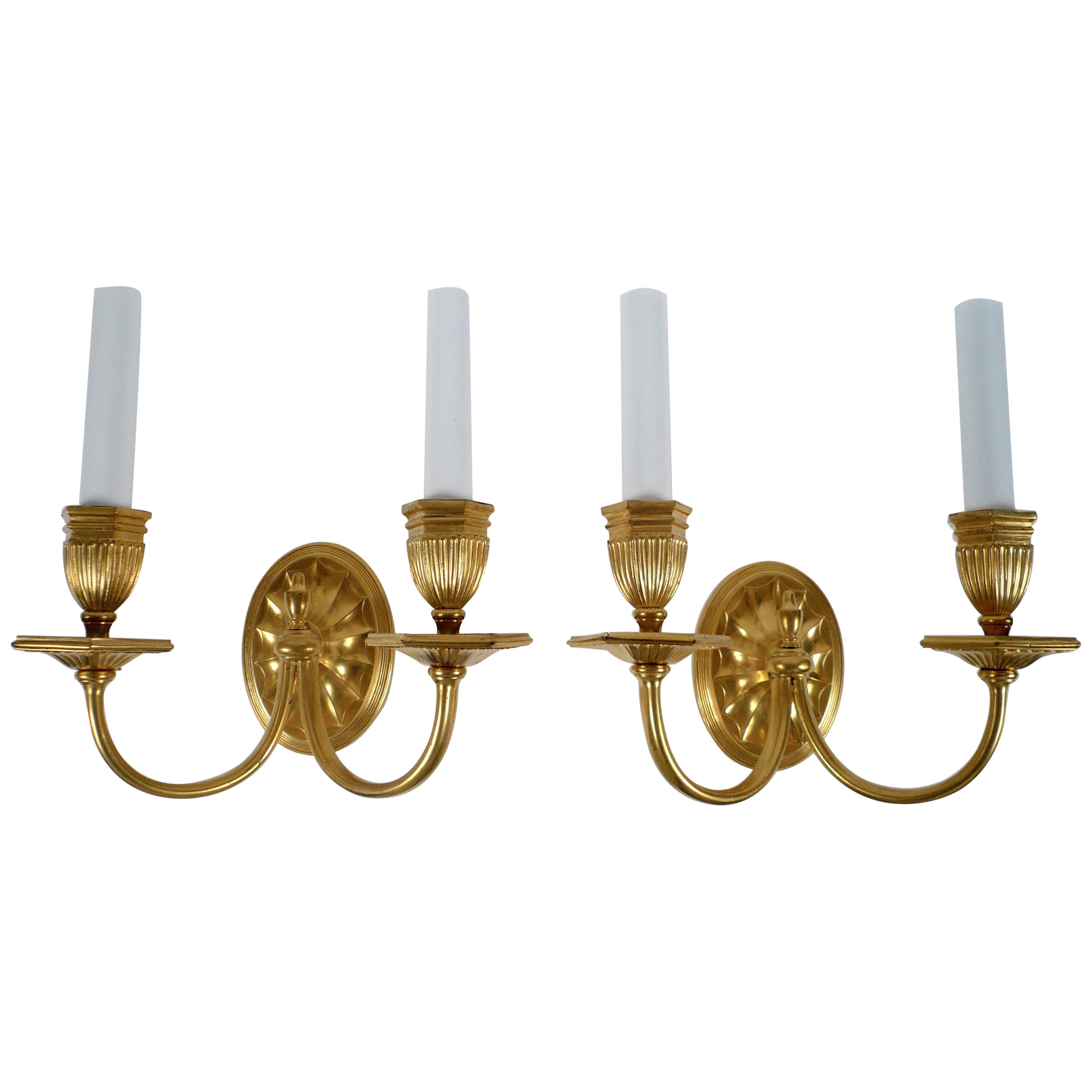 Pair of E. F. Caldwell Neoclassic Style Gilt Bronze Sconces