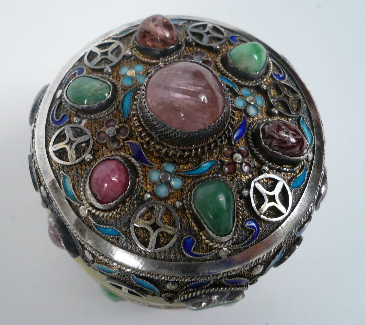Chinese Enameled Silver, Jade, and Stone Box In Excellent Condition In Pittsburgh, PA