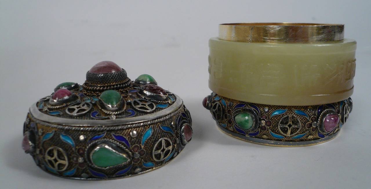 Chinese Enameled Silver, Jade, and Stone Box 2