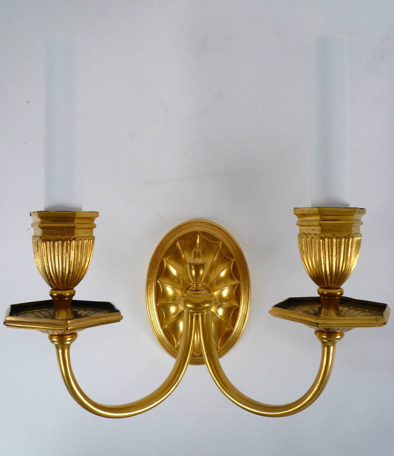 Adam Style Pair of E. F. Caldwell Neoclassic Style Gilt Bronze Sconces