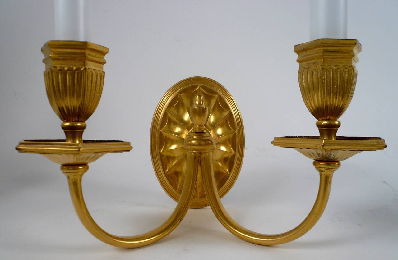 Pair of E. F. Caldwell Neoclassic Style Gilt Bronze Sconces In Excellent Condition In Pittsburgh, PA
