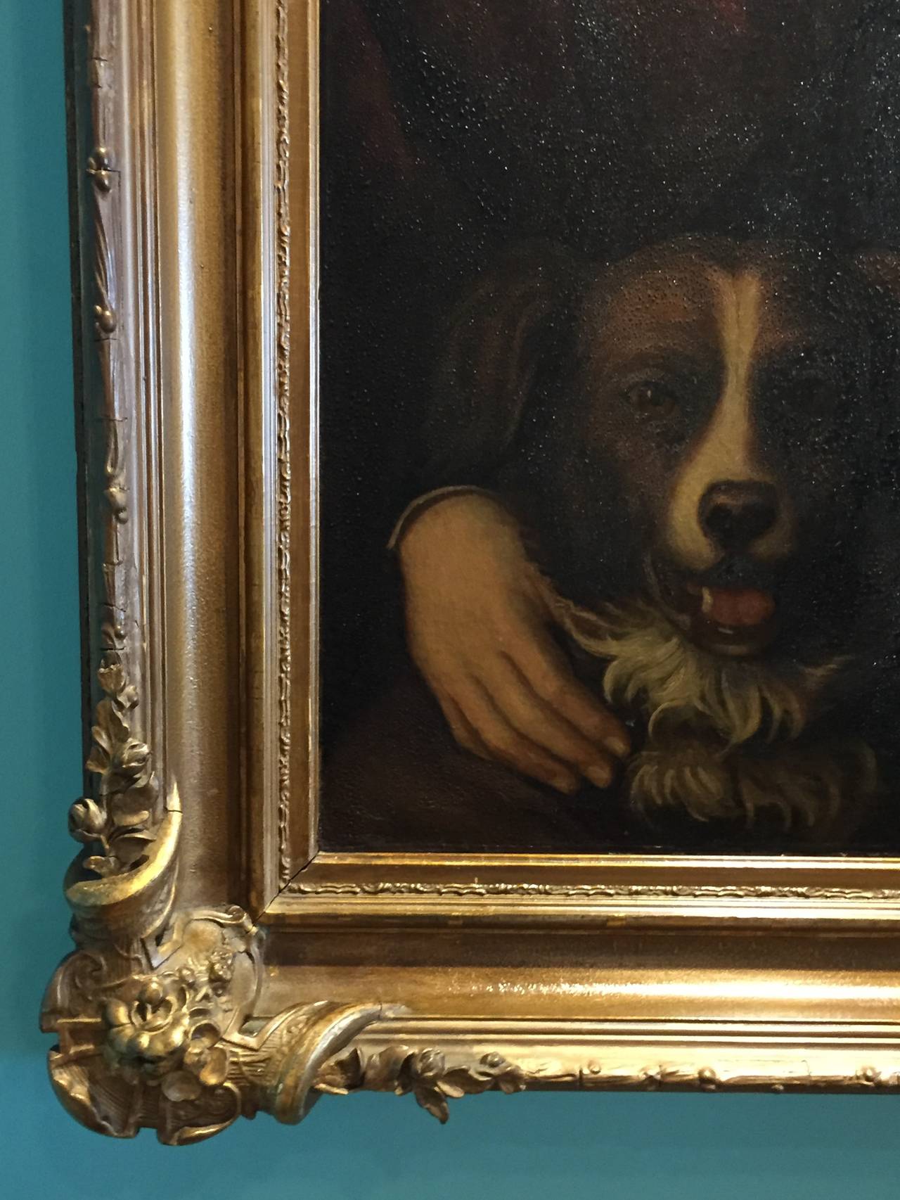 Mid-19th Century American Oil on Canvas Painting in Original Frame of a Gentleman with Dog