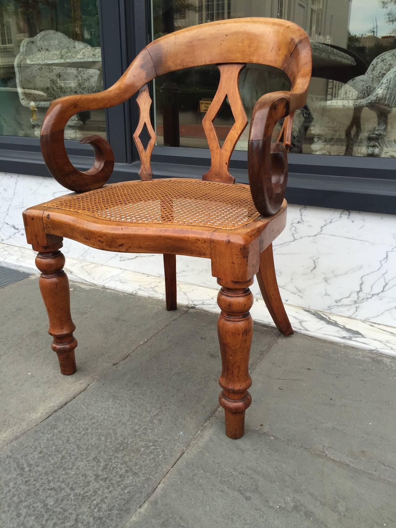 19th century English walnut with cane bottom arm chair In Excellent Condition In Charleston, SC
