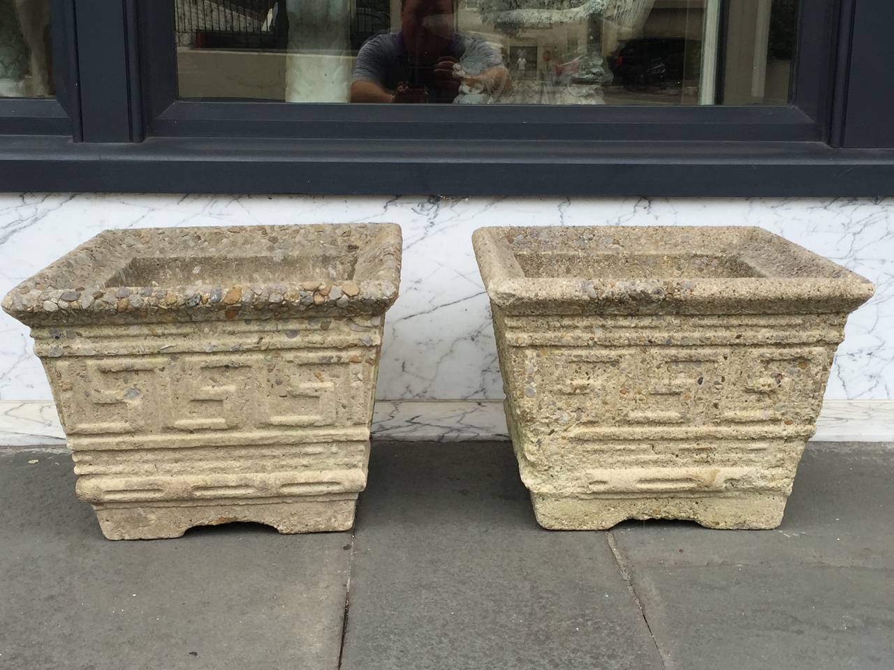 Pair of Early 20th Century Cast Stone Planters In Good Condition For Sale In Charleston, SC