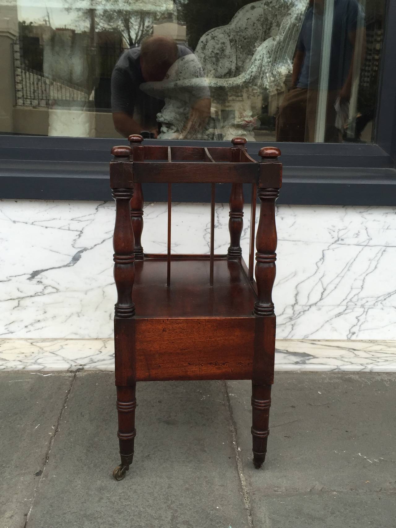 Mid-19th Century English Mahogany Canterbury with Turned Leg on Blast Caster  For Sale