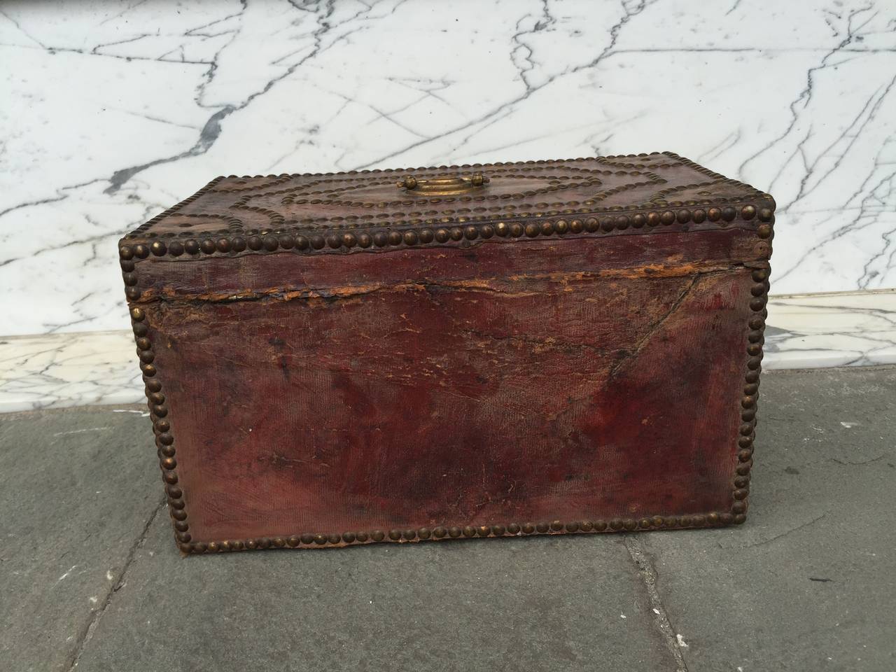 19th Century Small Leather Tacked Box 2