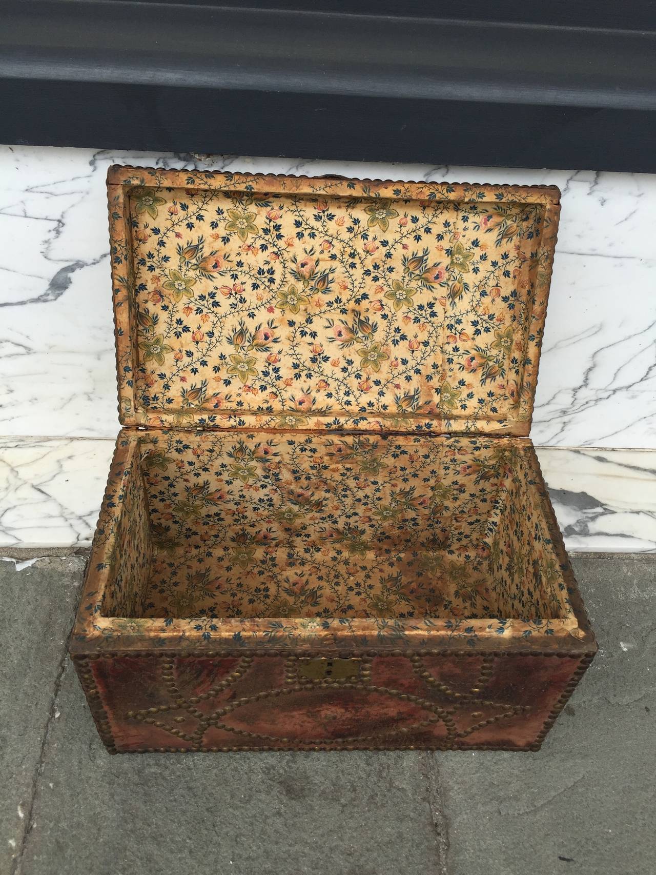 19th Century Small Leather Tacked Box 1